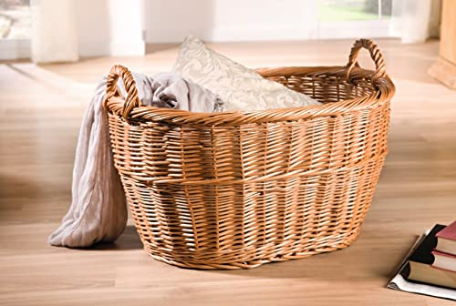 Dekoleidenschaft großer Weidenkorb mit Griffen, oval, 60x40x32 cm, Wäschekorb, Spielzeugkorb, Aufbewahrungskorb, Transportkorb, Schmutzwäsche-Behälter, Wäschesammler, Flechtkorb, Füllkorb