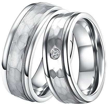 DOOSTI Partnerringe/Trauringe Chirurgischer Edelstahl 316L Hammerschlag - inkl. Gratis Gravur