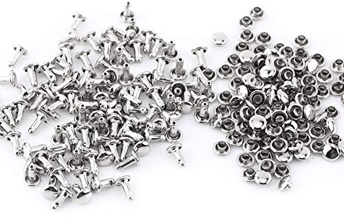 100 Stück Bulk Doppel-Nieten 6 x 8 mm für Leder, Basteln, Handwerk, Tasche, Reparatur von Schuhen und Halsbändern von Tieren (Farbe: Silber)
