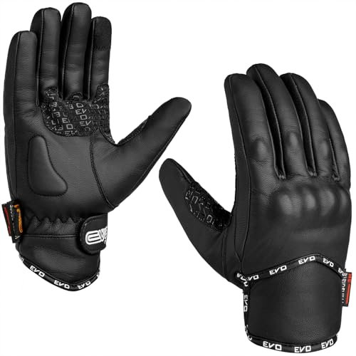 Evo New Leather Motorbike Motorcycle Bike Heavy Duty Waterproof Winter Thermal Carbon Shell Gloves (Large) (Black, L)