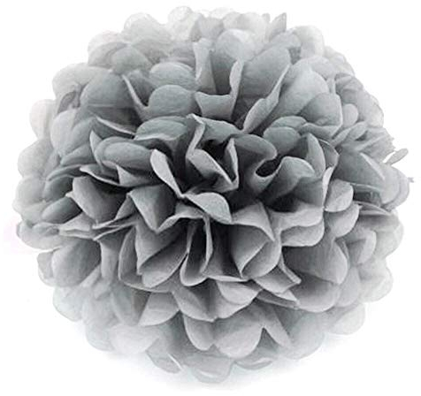 JZK 10 x Grau Pompoms Pompons, 25cm Durchmesser, Seidenpapier blume Dekoration für Wohnzimmer Hochzeit Geburtstag Babyparty Kinder Party Weihnachten Silvester