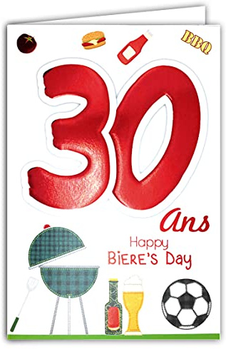 Age Mv 69-2028 Geburtstagskarte zum 30. Geburtstag, Motiv: Bier Fußball BBQ Hamburger Party Freunde