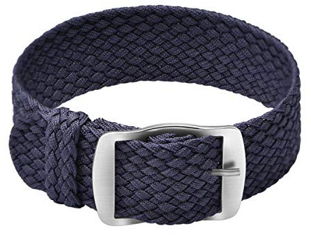 ULLCHRO Unisex Perlon Nylon Armband mit Edelstahl Silberne Schnalle 18mm MarineBlau