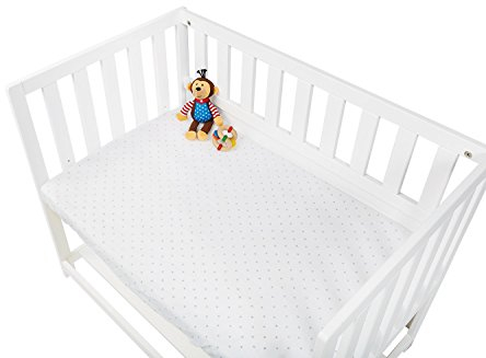 Pinolino 540024-2D Spannbetttücher für Wiegen, Anstellbettchen und Kinderwagen im Doppelpack 'Sternchen', Jersey, Uni, weiß/hellblau/blau