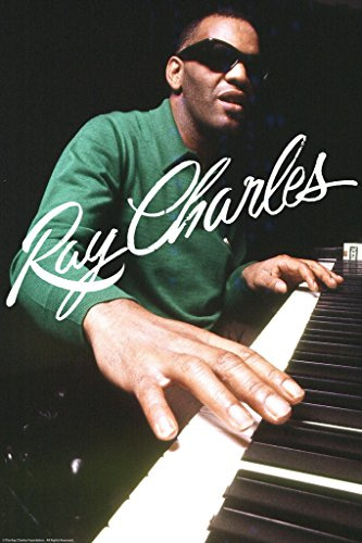 Ray Charles Poster Playing Piano Music Jazz Signature Famous Musician Vintage Pianist Artist Portrait Dcor Cool Wall Art Print Poster 12x18