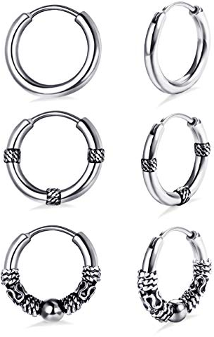 LOLIAS Edelstahl Creolen Ohrringe - Punk Ohrringe, Unisex, Silber-Ton 14MM