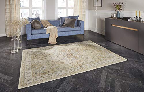 Elle Decoration Nain Orientalischer Teppich - Kurzflor Vintage-Look Orientalisch Ornamente-Muster Klassischer Orientteppich für Wohnzimmer Esszimmer Flur oder Schlafzimmer Goldgelb, 160x230cm