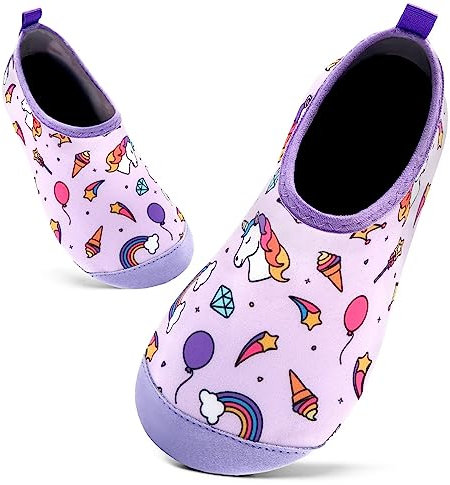 Badeschuhe Kinder Schwimmschuhe Wasserschuhe Schnell Trocknend Strandschuhe Aquaschuhe für Mädchen Baby Beach Pool(Kleines Einhorn Pink,4/4.5 UK Child,20/21 EU)