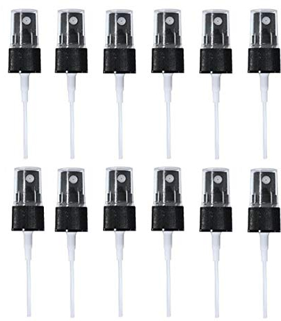 Happyupcity 12PCS BLack Plastic Spray Tops for Essential Oil Bottles 410/20mm Fine Mist Sprayer Cap Recycle and Reuse Replacement Pump Top Special for 20mm Caliber PET Bottles