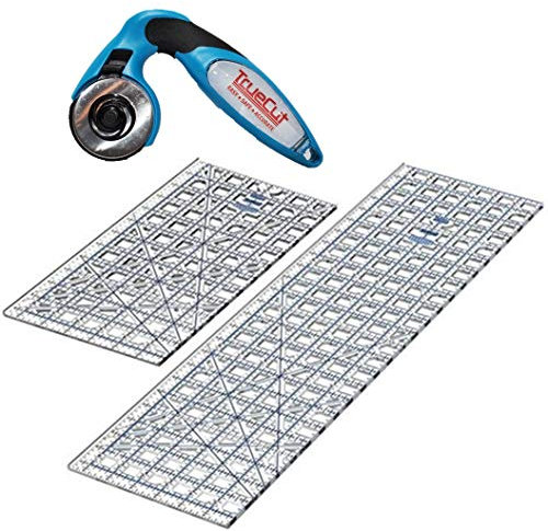 TrueCut Rollschneider-Set, 3-teilig: großes Quilt-Lineal (61,4 x 16,5 cm), mittelgroßes Quilt-Lineal (32,5 x 16,5 cm) und My Comfort Cutter ergonomischer Rollschneider (45 mm)