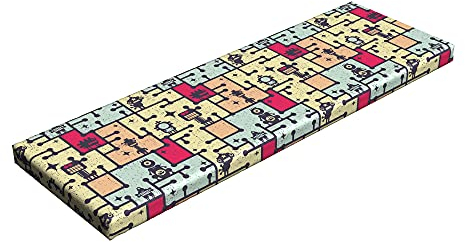 Abakuhaus Platz Bankpolster, Roboter auf Grid Squares, Schaumkissen mit dekorativem Stoffbezug, 38 cm x 116 cm, Mehrfarbig