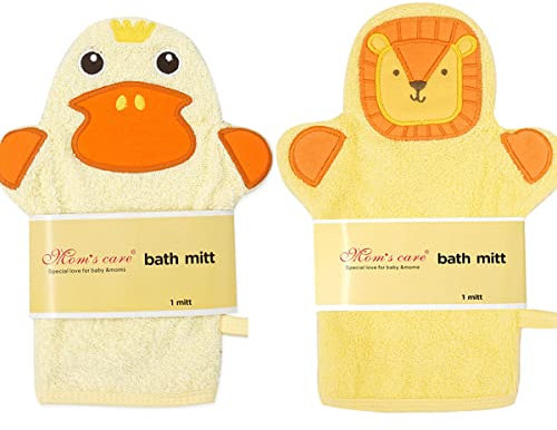 Baby-Badetuch, Waschlappen, Handschuhe, niedlicher Löwe und Ente, gelber Baby-Waschhandschuh, Geschenk für Kinder, 2 Stück
