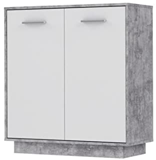 Forte ANTUZA Sideboard mit 2 Türen, Holzwerkstoff, Weiß/Betonoptik Lichtgrau, B x H x T: 82,9 x 88,1 x 34,2 cm