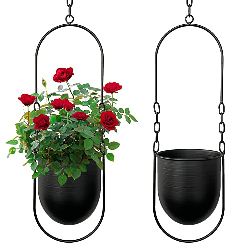 Smaxcn 2er Set Hängender Pflanzenaufhänger， Boho Hänge Pflanzgefäß,Moderne Wand und Deckenpflanzer Blumentopfhalter für Sukkulenten, Kräuter, kleine Pflanzen ，Luftpflanzen (Schwarz)