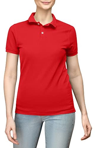 Love My Fashions® Women’s Plain Polo Shirt Knitted Collar and Cuffed Short Sleeves Casual T-Shirt & Classic Sports Top for Ladies Plus Sizes Red