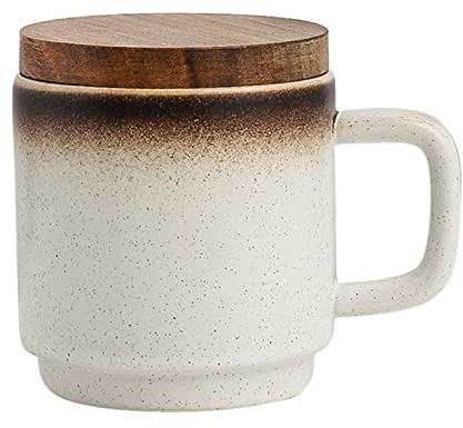 ZPPLD Kaffeetasse mit Deckel,Cappuccino Tassen Steingut,Tasse 300 ml Espressotassen aus Porzellan,Kaffee Becher mit Henkel,Taufe Becher Milch Kaffeetasse, A-white