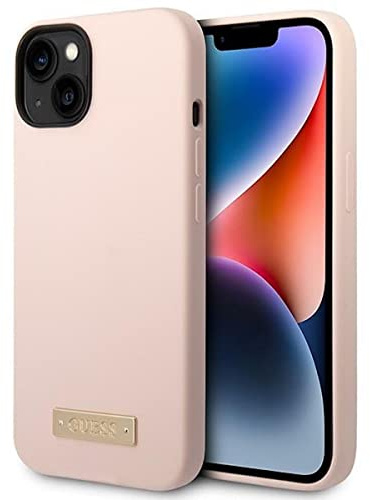 Guess GUHMP14MSBPLP hülle für iPhone 14 Plus 6,7 rosa/pink Hard case Silicone Logo Plate