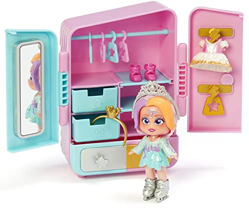 KOOKYLOOS Tara's Wardrobe Puppenschrank mit mehr als 18 Mode-Accessoires und Puppen, 3 Ausdrücken, inkl. Kleidung, Accessoires Schuhe, Kleiderbügel, Schubladen Sticker, 8431618018545