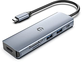 6-in-1 USB-C-Hub, Qhou USB-C-Adapter mit 4K HDMI, 3 USB 3.0, SD/TF Kompatibel mit MacBook Pro und Air USB-C-Laptops und Anderen Typ-C-Geräten mit 100W Schnellladeunterstützung