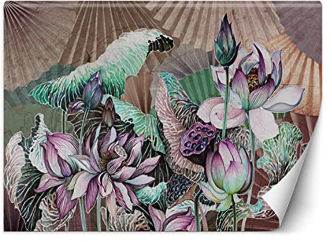 Feeby Papier Peint Intissé Abstraction Fleurs Plantes 250x175 cm violet XXL Moderne Décoration Murale Tableaux Muraux Tapisserie Salon Chambre à coucher Feuilles Nature