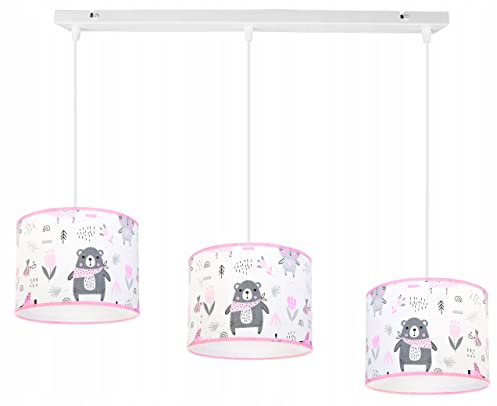 Light-Home - DAISY - Abat Jour Suspension Luminaire Lustre - Moderne Abat Jour Plafond - Métal et Tissu - E27-3-Lumières - Rose et Gris