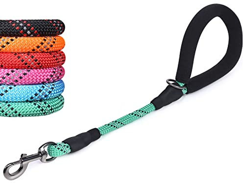 VIVAGLORY Kurze Hundeleine Mit Bequem Gepolstertem Griff, 46cm Langlebig Seil Kurze Gehen & Ausbildung Leinen für Hunde mit Stark Reflektierenden Fäden Für Mittelgroße Und Große Hunde, Türkis