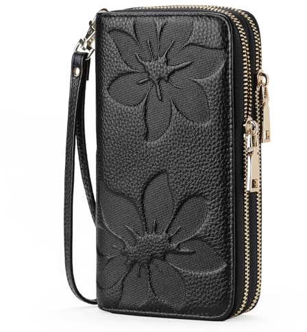 GOIACII Geldbörse für Frauen Handgelenk Telefon Clutch Geldbörse Große Kapazität Kartenhalter mit RFID-blockierendem Leder, Schwarz