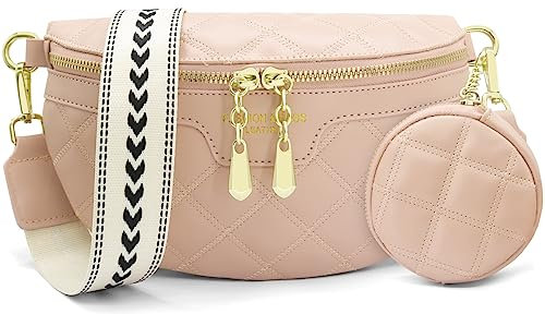 HNOOM Bauchtasche Damen Umhängetasche aus Veganem PU-Leder – Leichte Crossbody Bag mit Verstellbarem Gurt– Elegante Gürteltasche für Reisen, Alltag, Festivals – Inkl. Abnehmbarem Münzfach (A-Khaki)