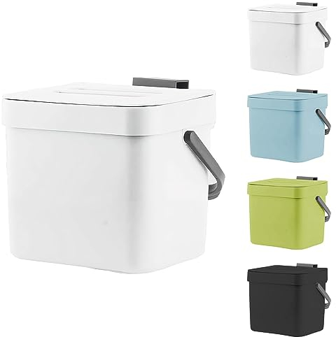 Kitchen Food Waste Compost Caddy Bin, Countertop Bin, 6.8L (White)