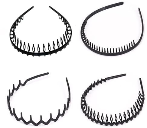 4 Pièces Serre Tete Homme, Serre Tete Femme Antidérapant,Bandeau Cheveux Homme, Noir Antidérapant Sport Unisexe Serre Tete Accessoires pour Femmes et Hommes