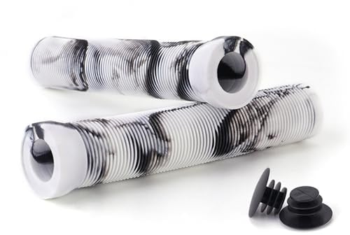 Scooter Grips Fahrradlenkergriffe mit Spundenden, flanschlose Lenkergriffe aus weichem Gummi, Mountainbike-Griffe, Griffe für Stunt-Scooter, MTB, BMX, Urban Bike, Dreirad, Rollstuhl Schwarz-Weiss