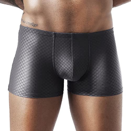Dinnesis Lammfell Unterwäsche Herren Sexy Summer Thin transparent Ice Silk Boxer für Männer atmungsaktive Herren Taille Nicht-Unterwäsche Unterhose Herren Weit (Grey, XXXL)