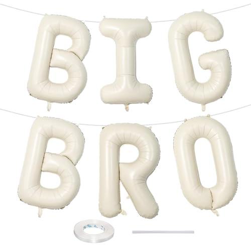 40 Inch Beige Big Bro Balloons Letter, Large Cream White Sand Big Bro Foil Balloon, Neutral Ivory Alphabet Mylar Balloon for Kid Newborn Boy Announcement Gender Reveal Baby Shower Party Decorations