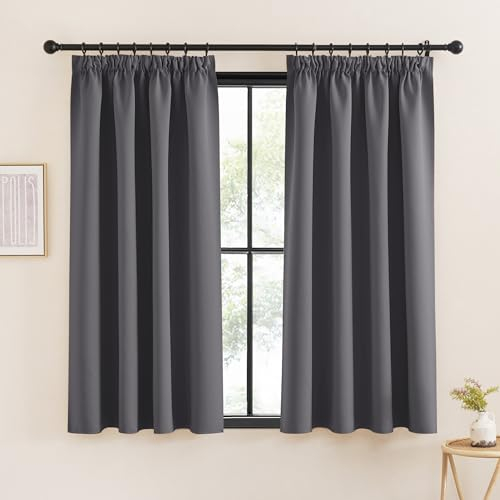 KGORGE Verdunklungsvorhänge mit Kräuselband Kurz Thermovorhang Blickdicht Fenster Gardienen Graue 2-Set 160 x 140 cm(HxB) Schlafzimmer Thermo Vorhänge für Schienensystem
