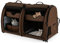 GOPLUS Transportbox mit Zwei Fächern für Katzen, 2 in 1 Haustierhütte mit abnehmbaren Hängematten & Katzentoilette, Tragbare Reisebox für Katzen & Hunde mit Tragetasche (Braun)
