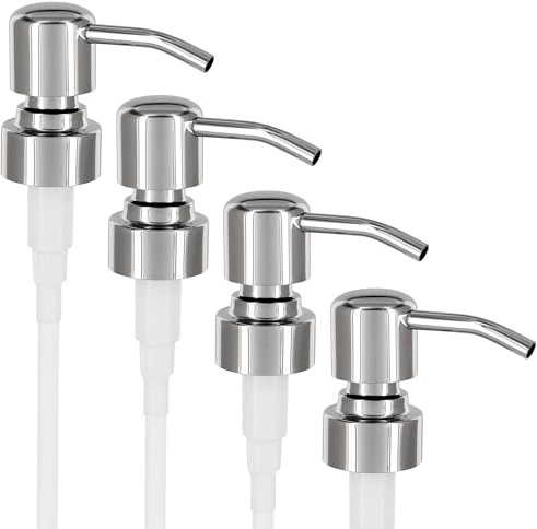 ALTGLAS 4 Stück Edelstahl Seifenspender Pumpkopf 'Zagreb' mit 28mm Gewinde | Silber Chrom • 4er-Pack Ersatz Pump Aufsatz • Upcycling Seifen Spender Bauen - passt auf Jacky & Lemonaid