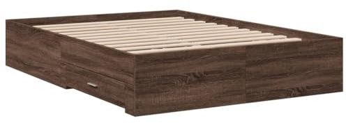 vidaXL Cama con Cajones, Somier Doble de Invitados, Estructura de Cama, Mueble para Dormitorio, Madera de Ingeniería Marrón Roble 120x190 cm