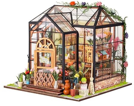 DIY Book Nook Kit, DIY Puppenhaus Miniaturhaus Buchecke Bücherregal Einsatz Dekor Alley, Buchstützen Modellbau Kreativitätsset mit LED-Licht und Staubschutz(Jenny Greenhouse) (Jenny Greenhouse)