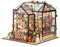 Kit de rincón de libros de bricolaje, casa de muñecas en miniatura, estantería de libros, decoración de callejón, sujetalibros, kit de creatividad con luz LED y cubierta antipolvo (invernadero Jenny)