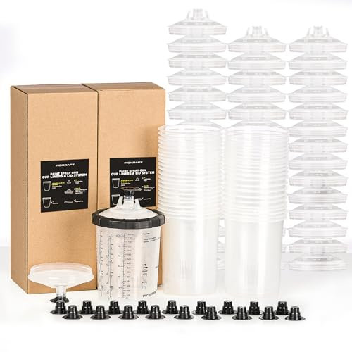 Pistola a spruzzo usa e getta, sistema di verniciatura per pistola a spruzzo HVLP e LVLP, grande kit da 800 ml con sistema di 45 tazze e coperchi, 1 tazza rigida con anello di fissaggio e 20 tappi