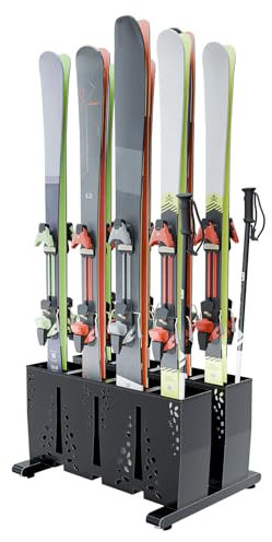 TOCRETOARE Ski-Aufbewahrungsregal für Garage, 8 Paar, robuster Stahl, freistehend, Ski-Aufbewahrung, Indoor-Skihalter für Zuhause und Garage
