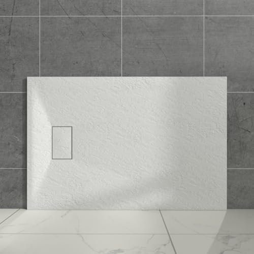 Aquariss Piatto Doccia Rettangolare Bianco Effetto Ardesia SMC Base Doccia Antiscivolo per Recinzioni Bagno 1200x800mm con Scarico