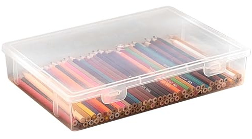 Hnonoxy Transparent Plastic Storage Box, Plastic Pencil Box with Snap-tight Lid, Organizer for Stationery, Pens, Pencils, Cosmetics, Makeup Brushes, Jewelry, and Small Office Supplies (L)