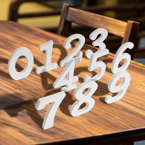 DLUSZERT 10 Stück 0-9 Holznummern, 10CM Holz Tischnummern Holzbuchstaben Zahlen, Unvollendete Nummer Holz Zahlen zum Basteln, Weiße Holzzahlen für Hochzeit Geburtstag DIY Café Dekoration Display Party