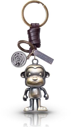 AuPra 3D Monkey Keyring Gift for Women & Men | Handmade Leather Animal Key Ring | Vintage Charm for Home, Car & Door Keys | Funny Keychain Present for Her & Him