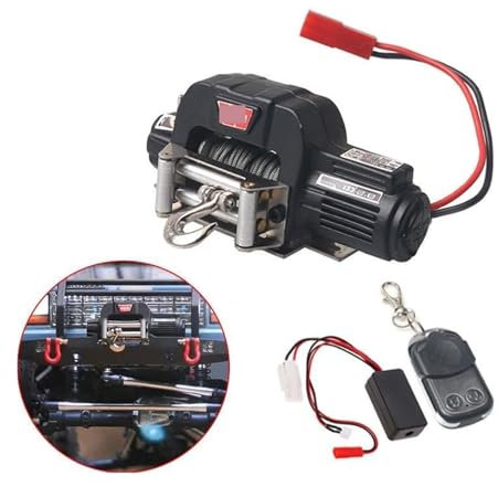 Polipasto Electrico, Cabrestante Automático Y Receptor De Control Remoto Inalámbrico For 1/10 Pista De Control Remoto Coche Camión Marino Carga Automática, para coches, camiones, barcos(Black winch)