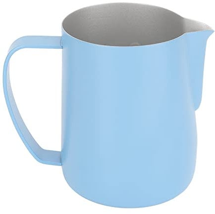 Milk Frothing Pitcher 20oz, 600ml Coffee Steaming Pitcher Stainless Steel Milk Frother Cup Latte Art Frothing Point Mouth Jug Cup for Espresso Machine (Light Blue)