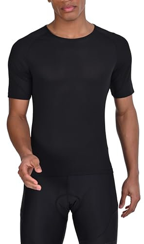 TCA Men's T-Shirts Short Sleeve Cycling Base Layer Mens Activewear – Super Breathable See-Through Mesh Gym Top – Tight Fit Undershirt Running Top Men - Black Stealth, L