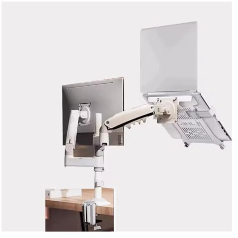 BSAXITHZB H180 FP-2 22 - 32 LCD-TV-Monitor-Desktop-Ständer + 10 - 17 Laptop-Ständer, Gasfeder, voll beweglich, 2-12 kg, Doppelarm, Klemmloch(2-9KG White)