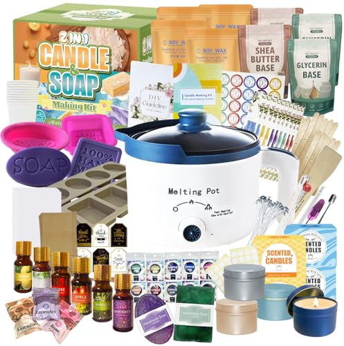 LFISGNN Set Di Candele E Sapone 2 in 1 Per Principianti, Set Completo Fai Da Te Per Realizzare Bastoncini Di Sapone Fatti A Mano E Candele Profumate Con Pentola E Accessori